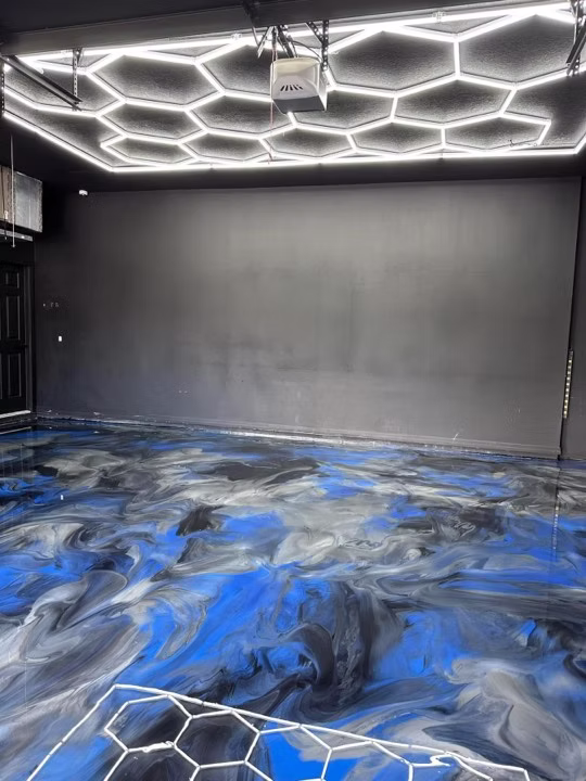 Silver Marble Basement — Metallic epoxy floor in Marietta, GA